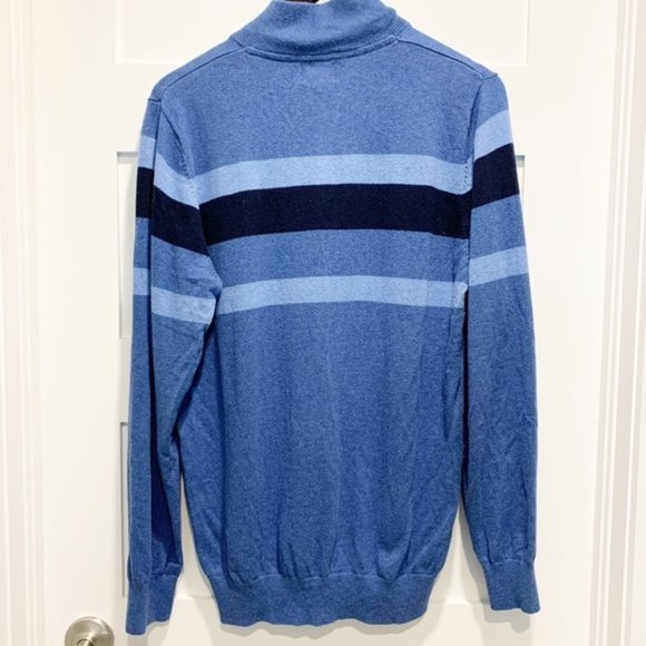 LL Bean Blue Stripe 1/4 Zip 100% Cotton Sweater - Size M Tall - Picture 3 of 7